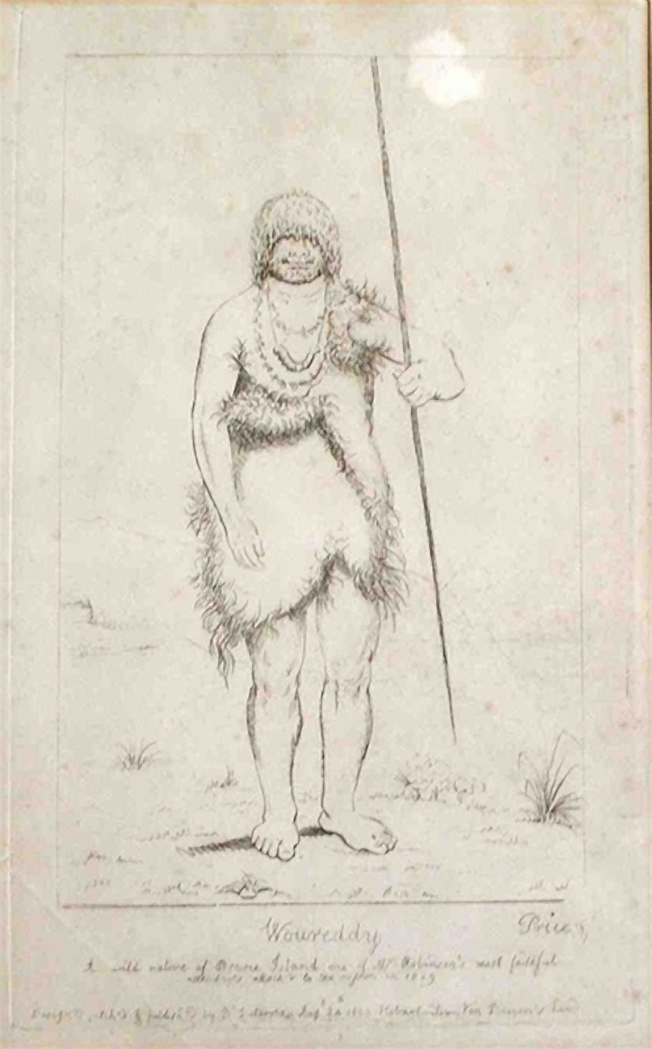 Woureddy, a wild native of Brune [Bruny] Island, one of Mr Robinson’s most faithful attendants, attach’d to the mission in 1829 